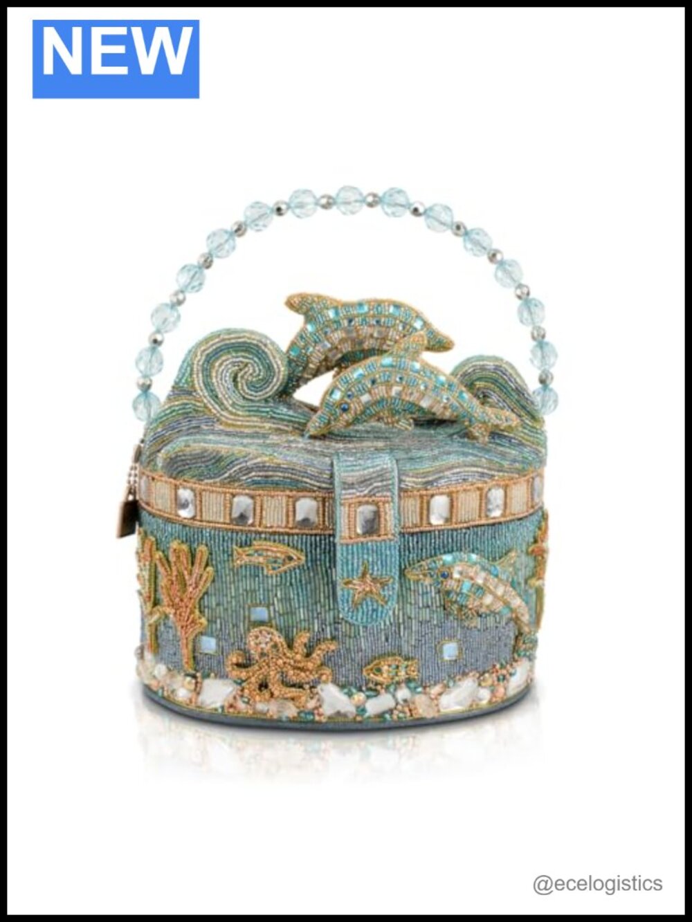 Hand-Beaded Crystal Dolphin Top Handle Bag with Magnet Closure